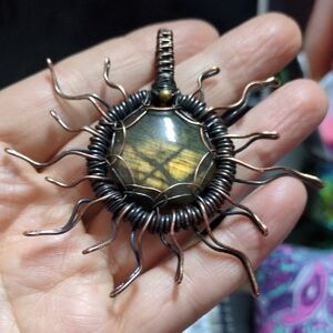 Handcrafted Sunburst Sun Rays Pendant - Black and Gold